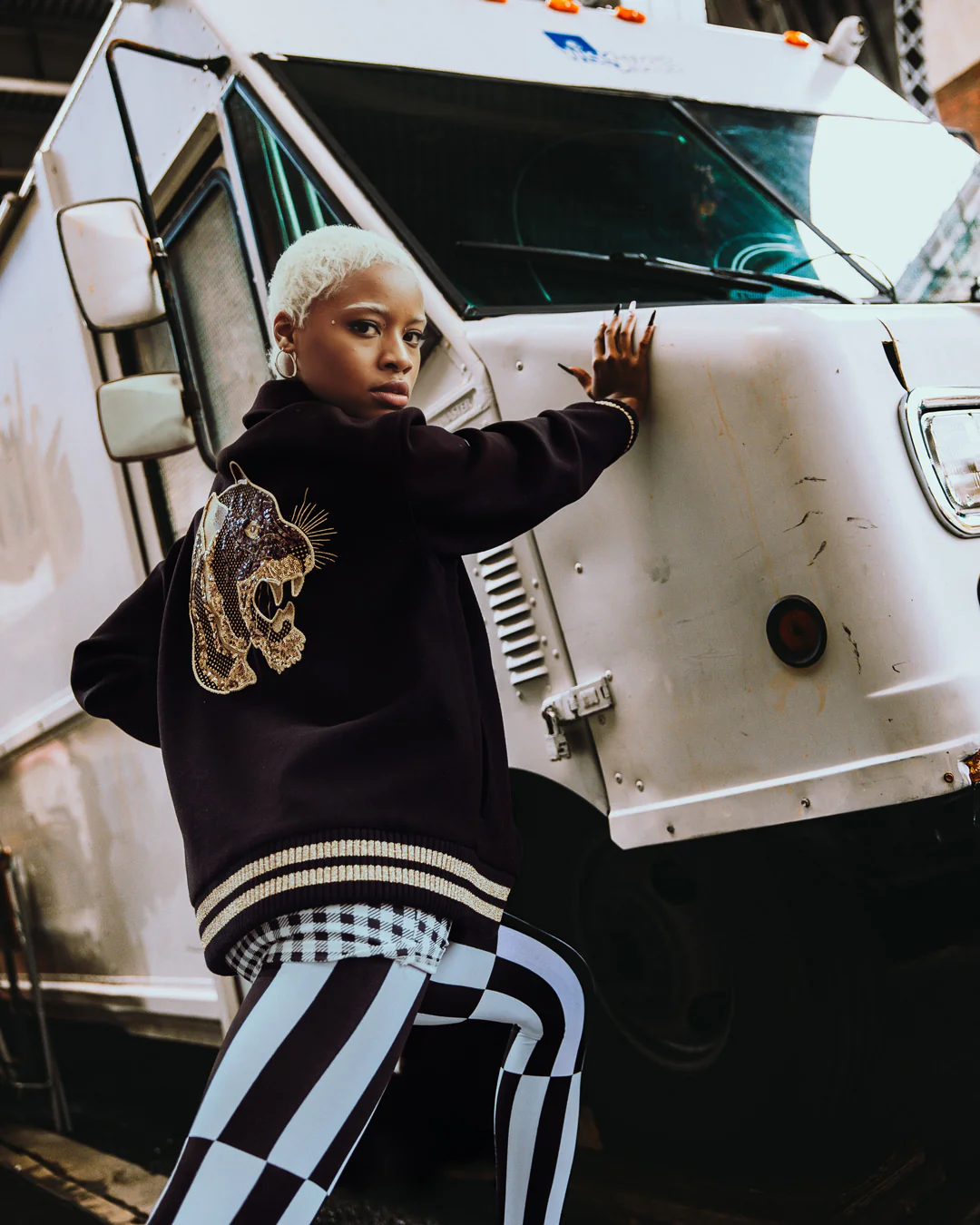 A.I.9 AFRICAN INTELLIGENCE GUILDED LEOPARD - SANDFLOWER COLLAB VARSITY JACKET - Image 5