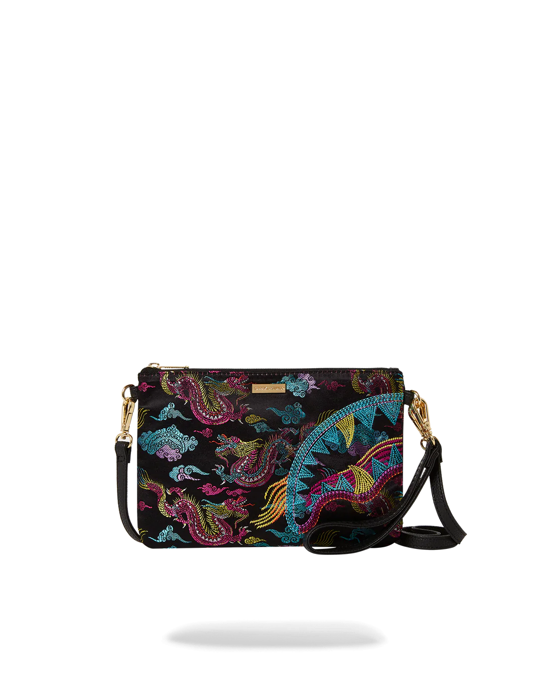 EMBROIDERED DRAGONS CROSSOVER CLUTCH